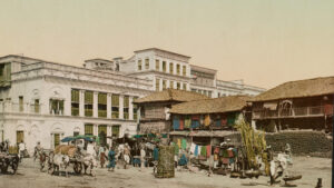 Calcutta, India - 1905 AD: View of Harrison Road (Courtesy: Detroit Publishing Company)
